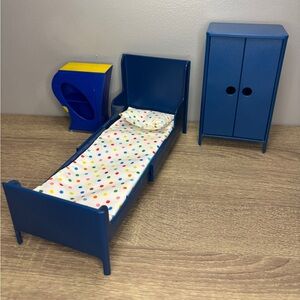Doll Bedroom Set with Polka Dot Bedding